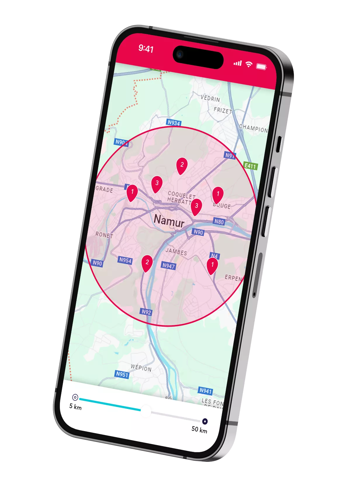 Un smartphone montrant les possibilités de jobs étudiant dans la région de Namur